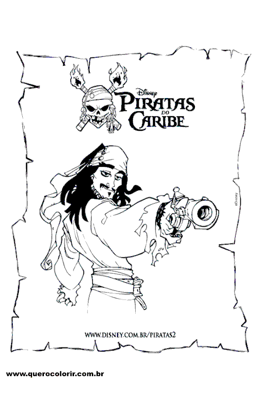 Piratas do Caribe Desenhos para Colorir: Jack Sparrow, Imprimir Pintar